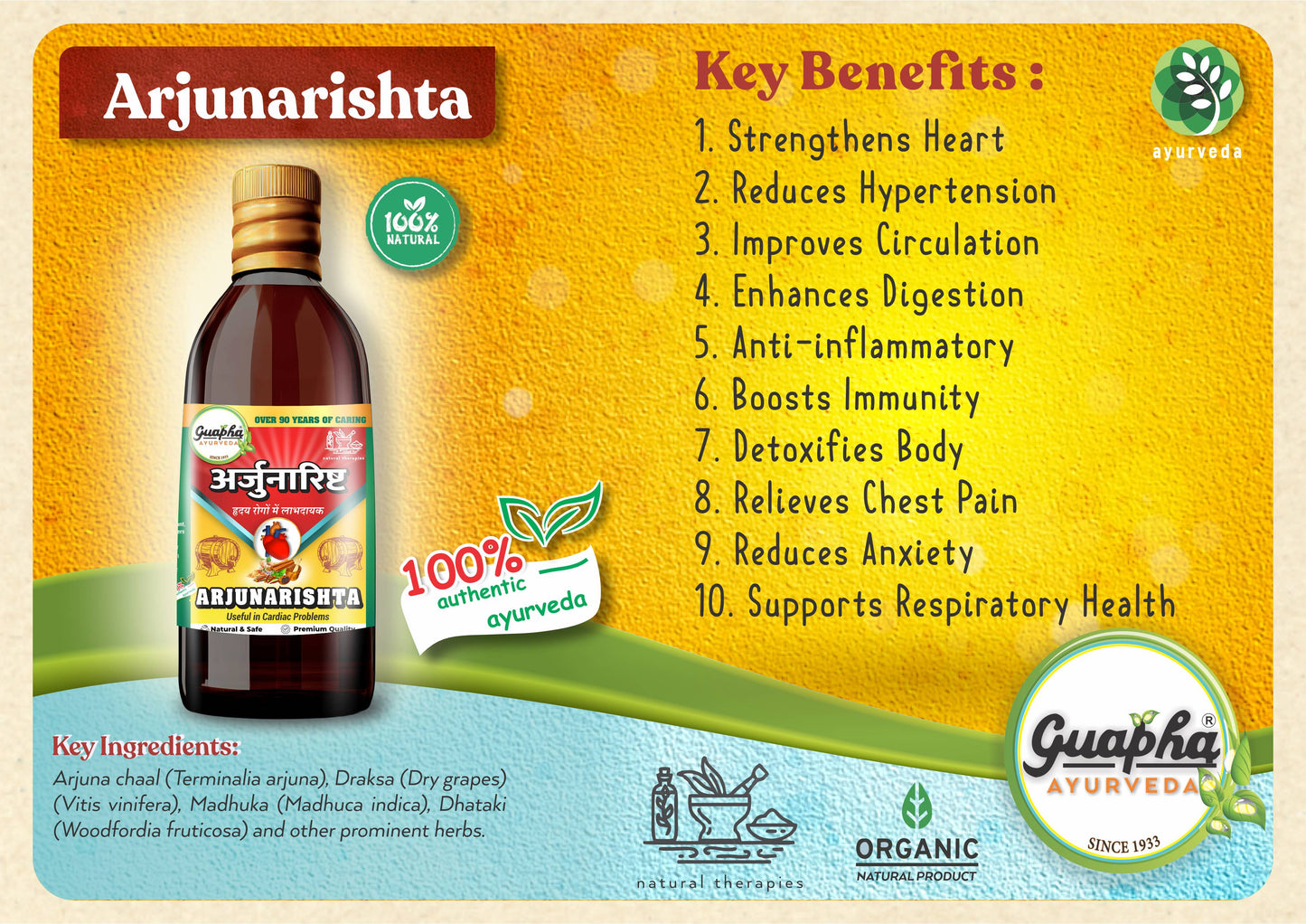 Guapha Ayurveda Arjunarishta 800ml (400ml*2) - Ayurvedic Heart Tonic for Cardiovascular Wellness | Supports Healthy Blood Pressure, Circulation, and Heart Function with the Power of Arjuna Bark Extract