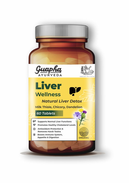 Guapha Ayurveda Liver Wellness | Natural Liver Detox | Supports Gallbladder Health | With Herbal Extracts Of Milk Thistle, Chicory, Dandelion, Punarnava, Bhui Amla, Kasni