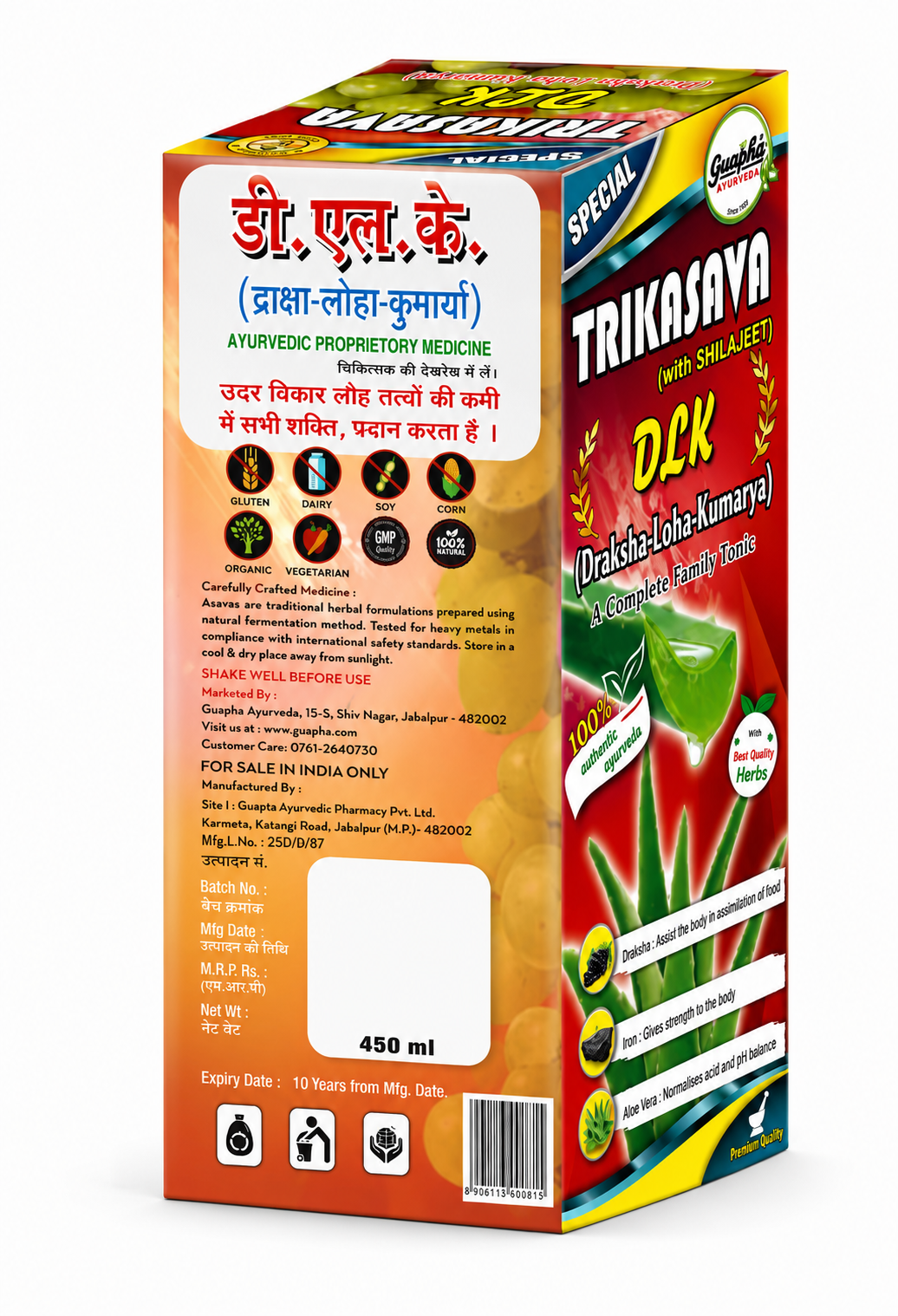 Guapha Ayurveda Trikasava Special (D.L.K.) | With Ashwagandha And Shilajeet | A complete Family Tonic 450ml