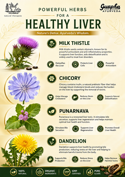 Guapha Ayurveda Liver Wellness | Natural Liver Detox | Supports Gallbladder Health | With Herbal Extracts Of Milk Thistle, Chicory, Dandelion, Punarnava, Bhui Amla, Kasni