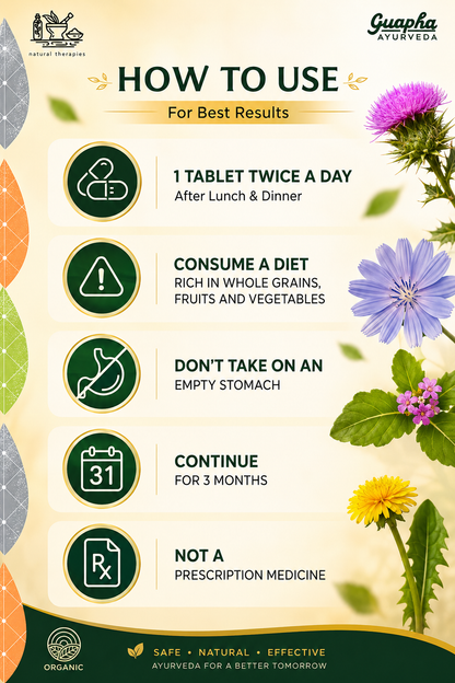Guapha Ayurveda Liver Wellness | Natural Liver Detox | Supports Gallbladder Health | With Herbal Extracts Of Milk Thistle, Chicory, Dandelion, Punarnava, Bhui Amla, Kasni