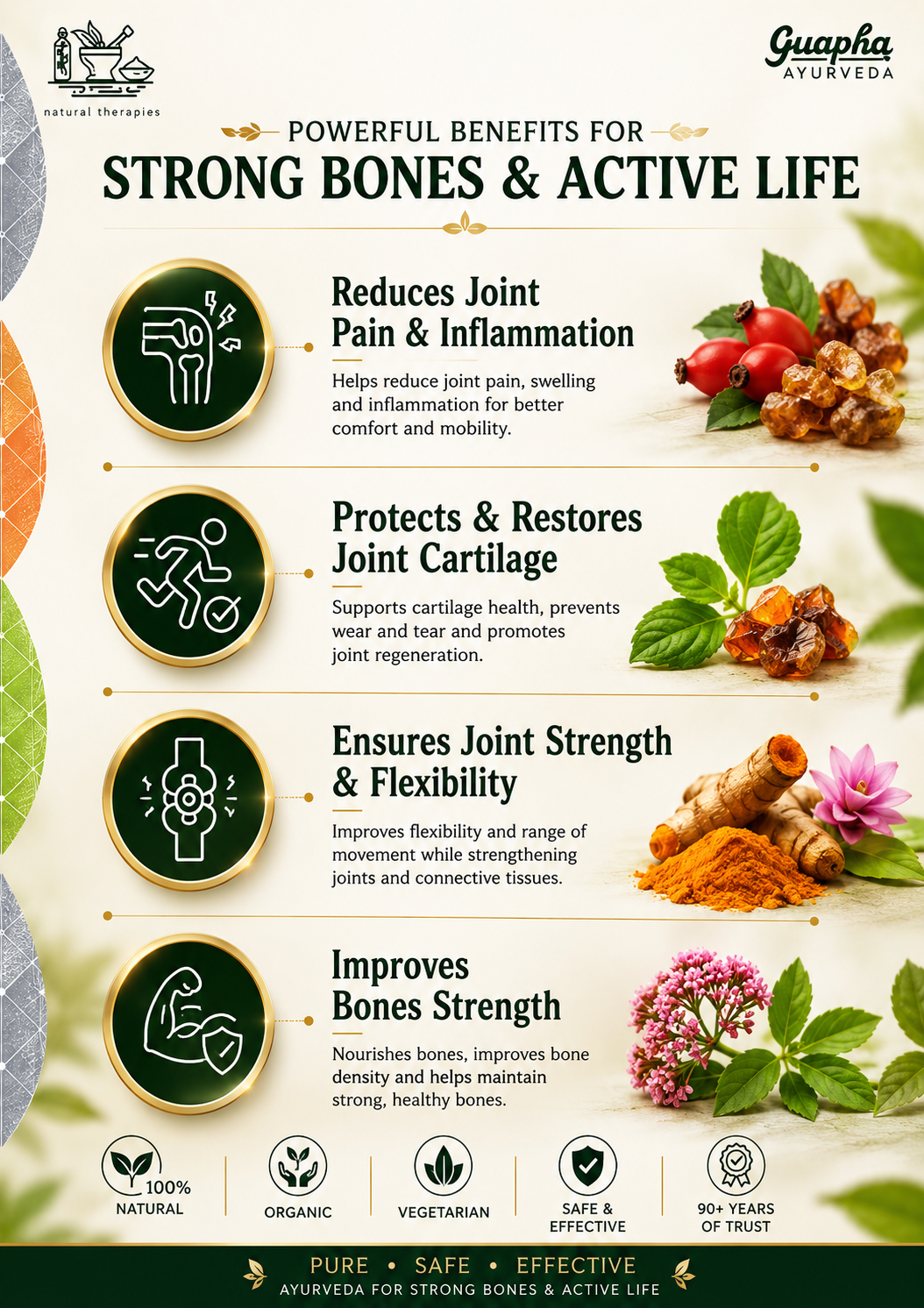 Guapha Ayurveda Ortho Wellness Tablets | For Healthy Bones & Joints With Herbal Extracts Of Boswellia Serrata, Curcumin, Rosehip | 60 Tablets