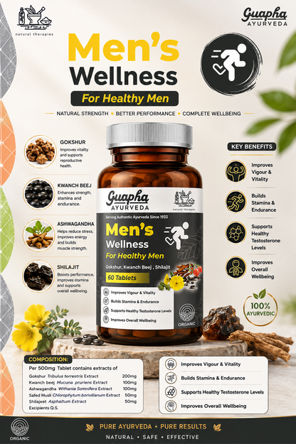 Guapha Ayurveda Men's Wellness Ayurvedic Tablets | For Healthy Men | Energy Booster | Natural & Safe & Herbal | 60 Tablets