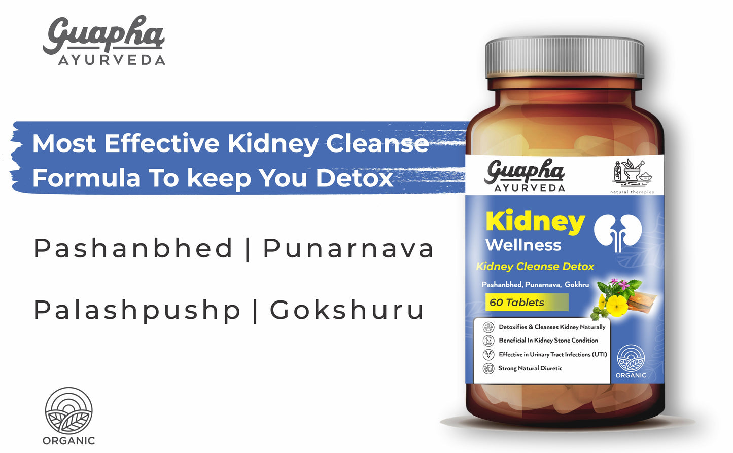 Kidney Wellness|Kidney & Bladder Cleanse Detox|Urinary Tract Infection (Uti)|With Herbal Extracts Of Pashanbhed,Palash Pushp,Punarnava,Gokhru