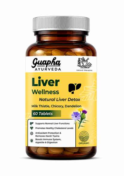 Guapha Ayurveda Liver Wellness | Natural Liver Detox | Supports Gallbladder Health | With Herbal Extracts Of Milk Thistle, Chicory, Dandelion, Punarnava, Bhui Amla, Kasni