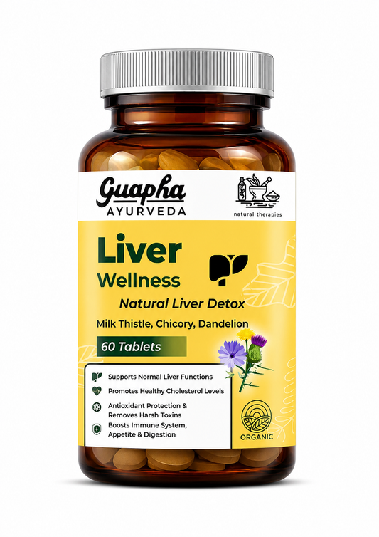 Guapha Ayurveda Liver Wellness | Natural Liver Detox | Supports Gallbladder Health | With Herbal Extracts Of Milk Thistle, Chicory, Dandelion, Punarnava, Bhui Amla, Kasni