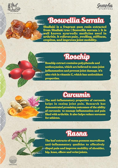 Guapha Ayurveda Ortho Wellness Tablets | For Healthy Bones & Joints With Herbal Extracts Of Boswellia Serrata, Curcumin, Rosehip | 60 Tablets